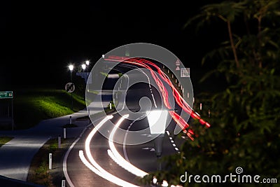 NEUKIRCHEN AM GROÃŸVENEDIGER , AUSTRIA 10 September , 2020 The busy B165 state road in Austria at night Editorial Stock Photo